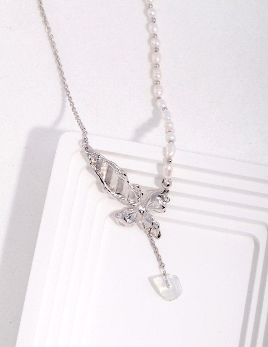 Butterfly Gemstone Pearl Sterling Silver Necklace | Mix Mix Style [Hot Seller]-Mix MIx Style