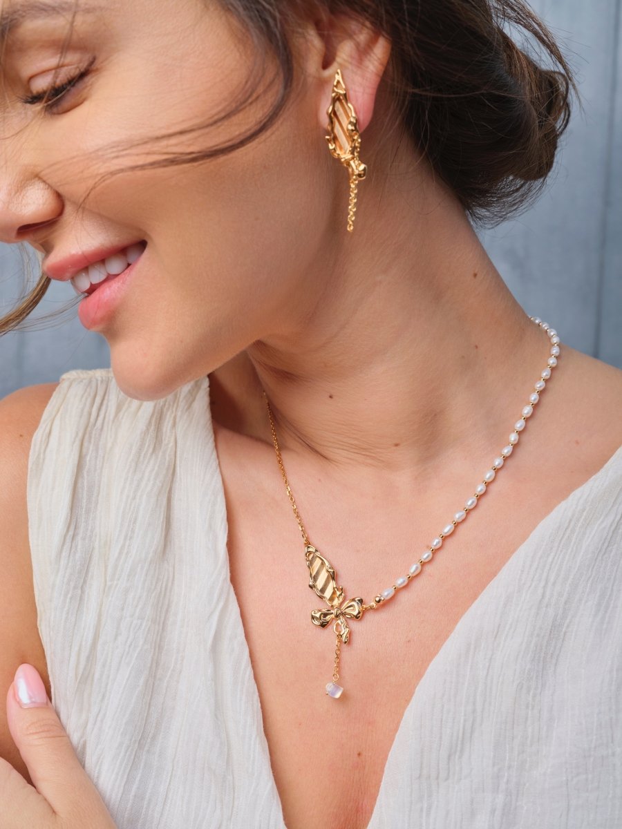 Butterfly Gemstone Pearl Sterling Silver Necklace | Mix Mix Style [Hot Seller]-Mix MIx Style