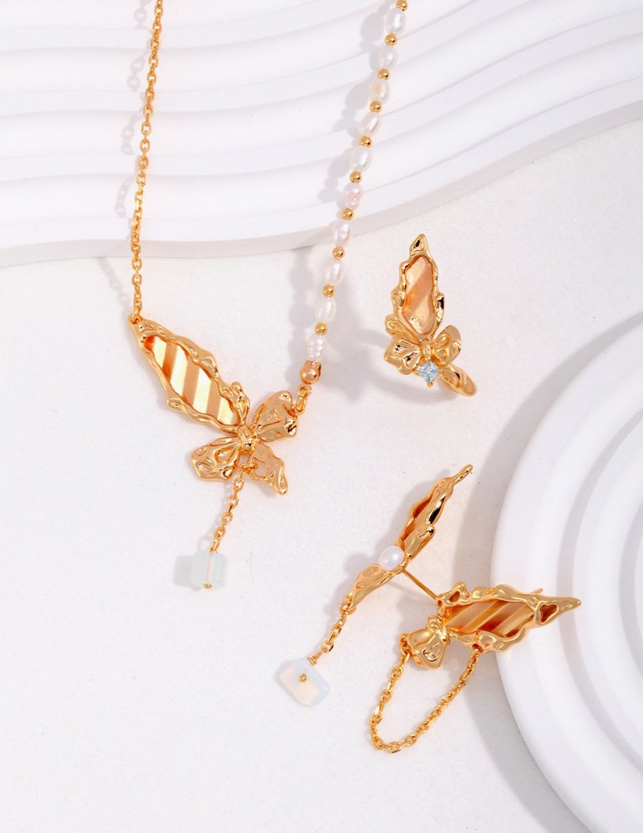 Butterfly Gemstone Pearl Sterling Silver Necklace | Mix Mix Style [Hot Seller]-Mix MIx Style