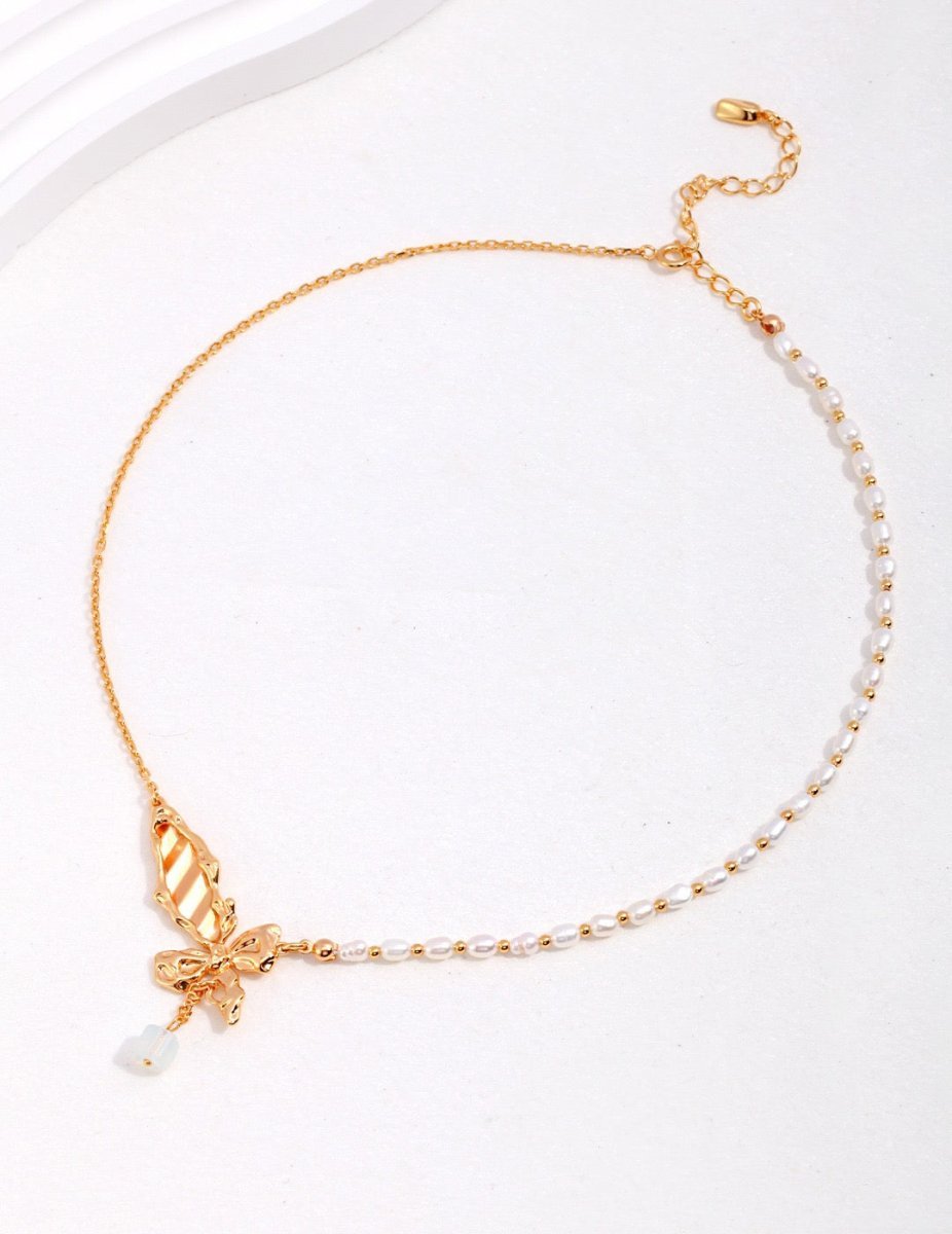 Butterfly Gemstone Pearl Sterling Silver Necklace | Mix Mix Style [Hot Seller]-Mix MIx Style