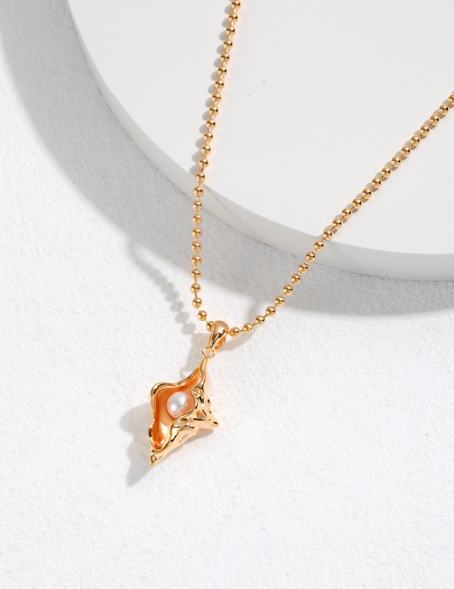Shell with Akoya Pearl Pendant Sterling Silver Chain Necklace | Mix Mix Style [Hot Seller]-Mix MIx Style