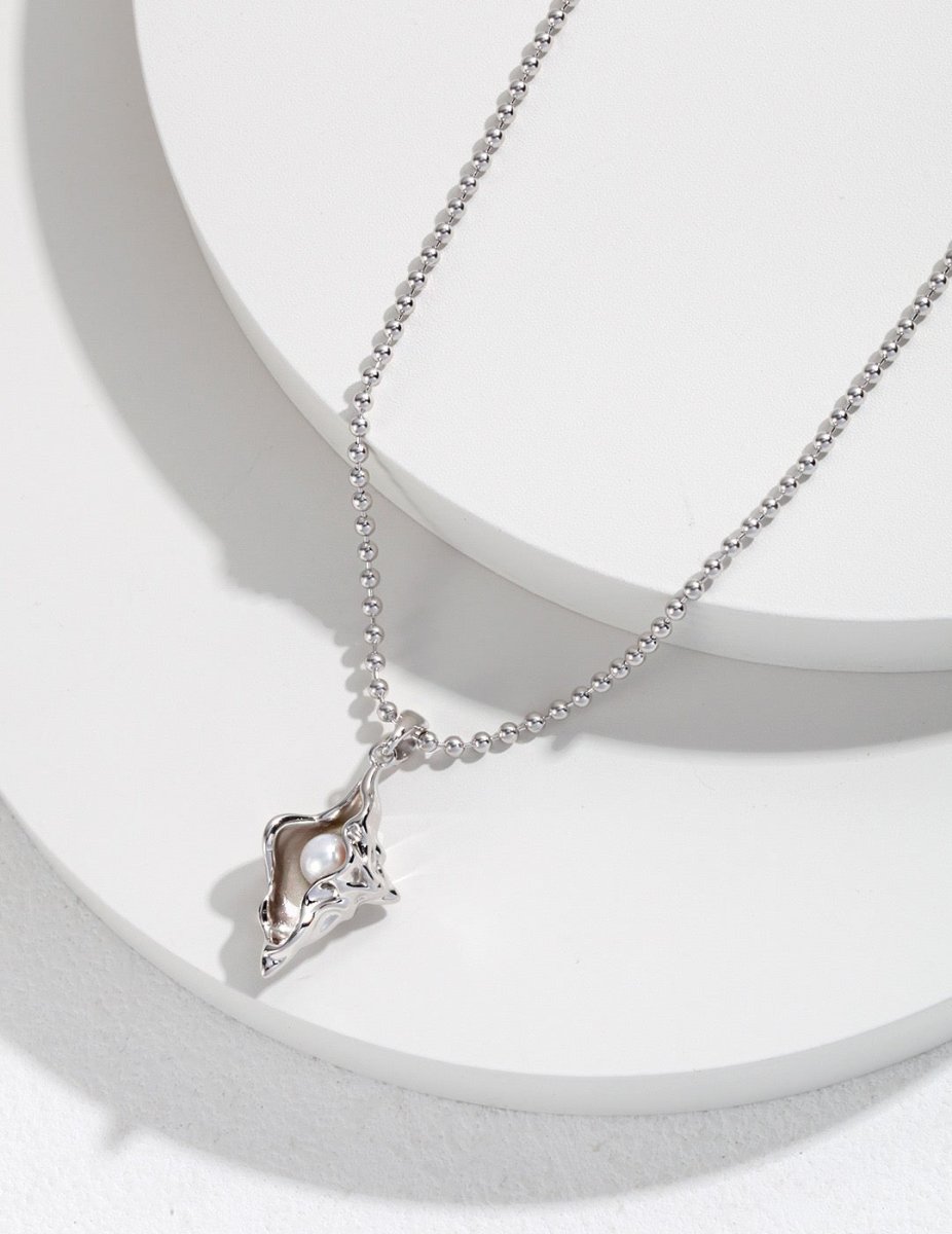 Shell with Akoya Pearl Pendant Sterling Silver Chain Necklace | Mix Mix Style [Hot Seller]-Mix MIx Style
