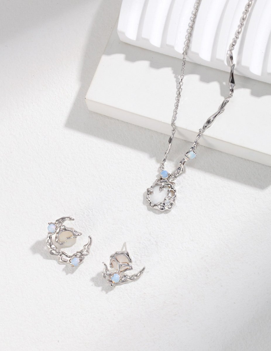 Moon Opal Gemstone with Mabe Pearls Sterling Silver Earrings | Mix Mix Style [Hot Seller]-Mix MIx Style