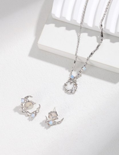 Moon Opal Gemstone with Mabe Pearls Sterling Silver Earrings | Mix Mix Style [Hot Seller]-Mix MIx Style