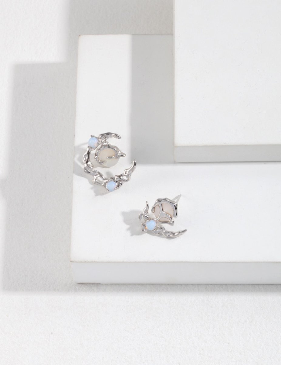 Moon Opal Gemstone with Mabe Pearls Sterling Silver Earrings | Mix Mix Style [Hot Seller]-Mix MIx Style