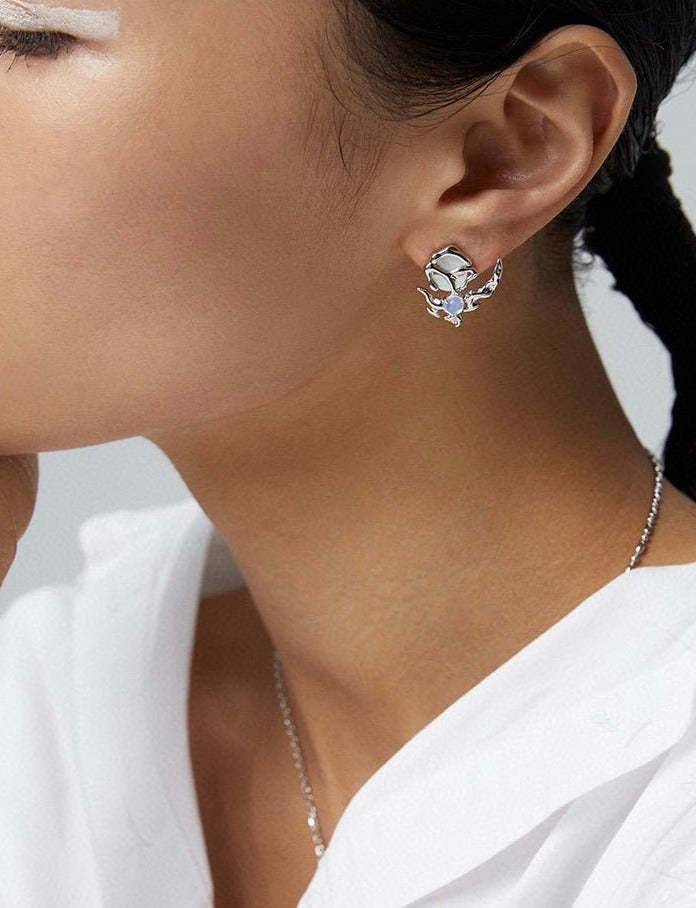 Moon Opal Gemstone with Mabe Pearls Sterling Silver Earrings | Mix Mix Style [Hot Seller]-Mix MIx Style