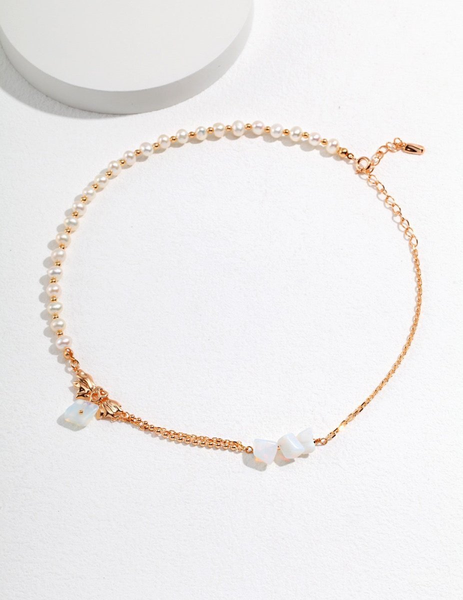 Delicate Pearl and Opal Gemstone Necklace | Mix Mix Style [Hot Seller]-Mix MIx Style