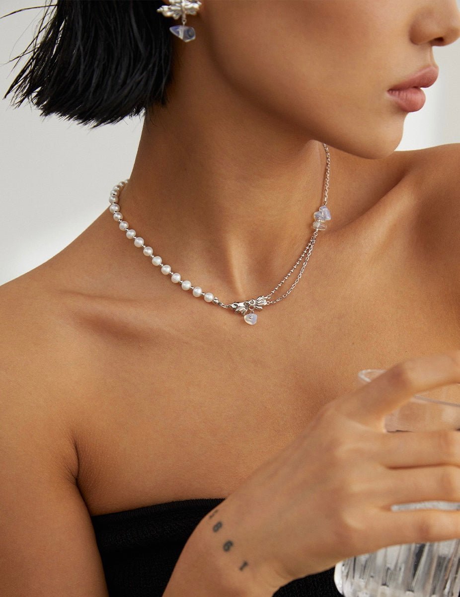 Delicate Pearl and Opal Gemstone Necklace | Mix Mix Style [Hot Seller]-Mix MIx Style