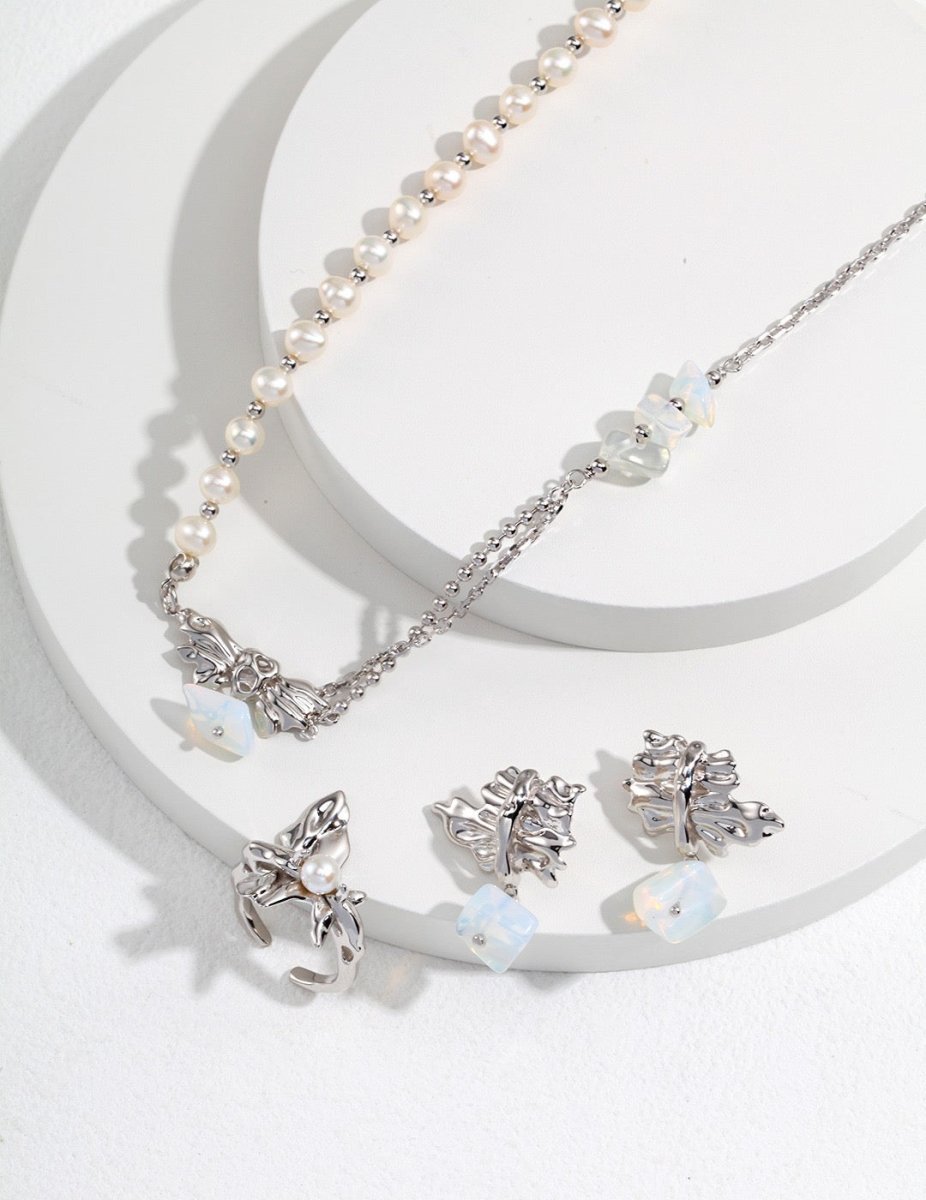 Delicate Pearl and Opal Gemstone Necklace | Mix Mix Style [Hot Seller]-Mix MIx Style