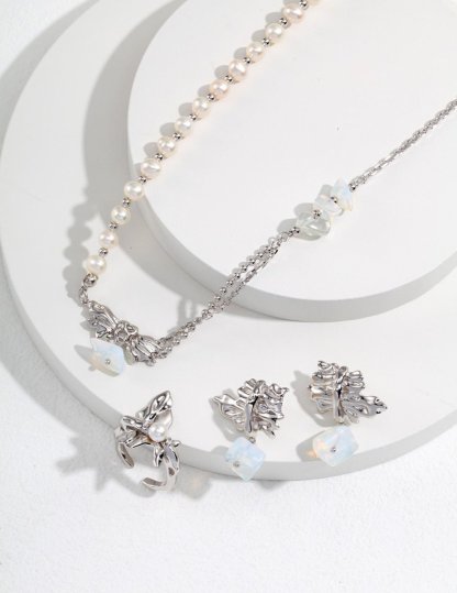 Delicate Pearl and Opal Gemstone Necklace | Mix Mix Style [Hot Seller]-Mix MIx Style
