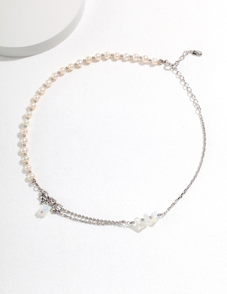Delicate Pearl and Opal Gemstone Necklace | Mix Mix Style [Hot Seller]-Mix MIx Style