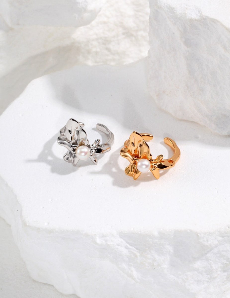 Irregular Winkle with Akoya Pearl Sterling Silver Ring | Mix Mix Style [Hot Seller]-Mix MIx Style