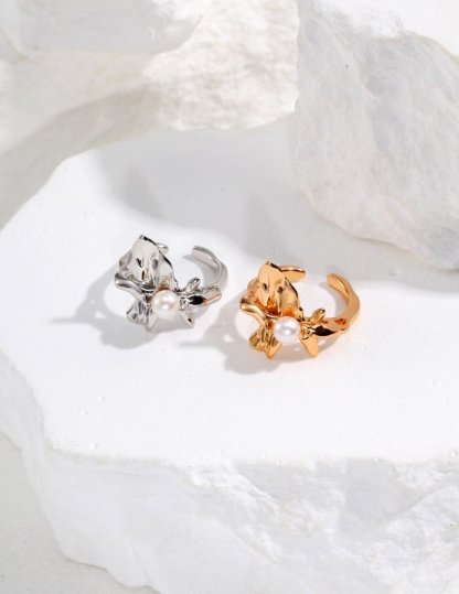 Irregular Winkle with Akoya Pearl Sterling Silver Ring | Mix Mix Style [Hot Seller]-Mix MIx Style