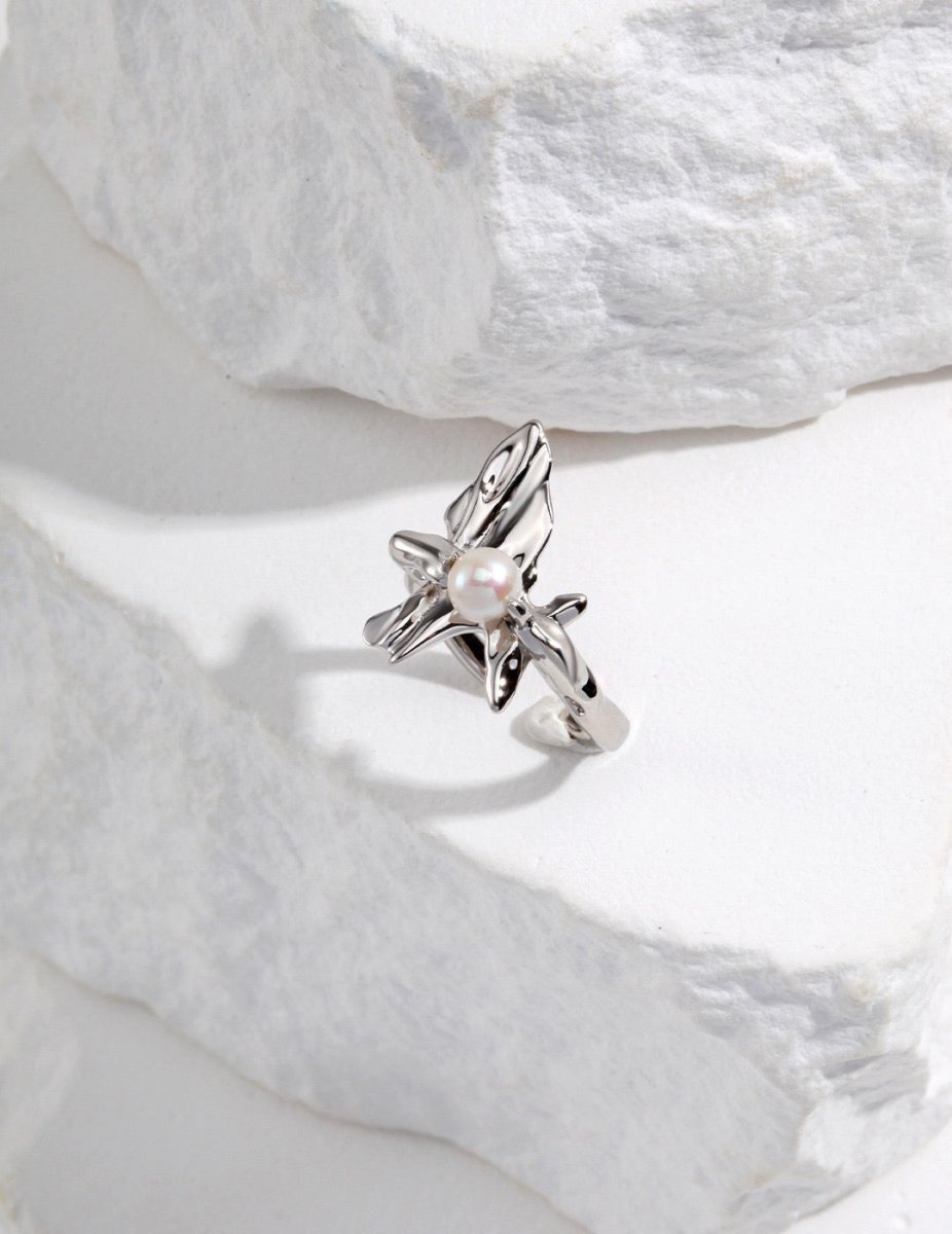 Irregular Winkle with Akoya Pearl Sterling Silver Ring | Mix Mix Style [Hot Seller]-Mix MIx Style