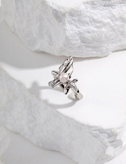 Irregular Winkle with Akoya Pearl Sterling Silver Ring | Mix Mix Style [Hot Seller]-Mix MIx Style
