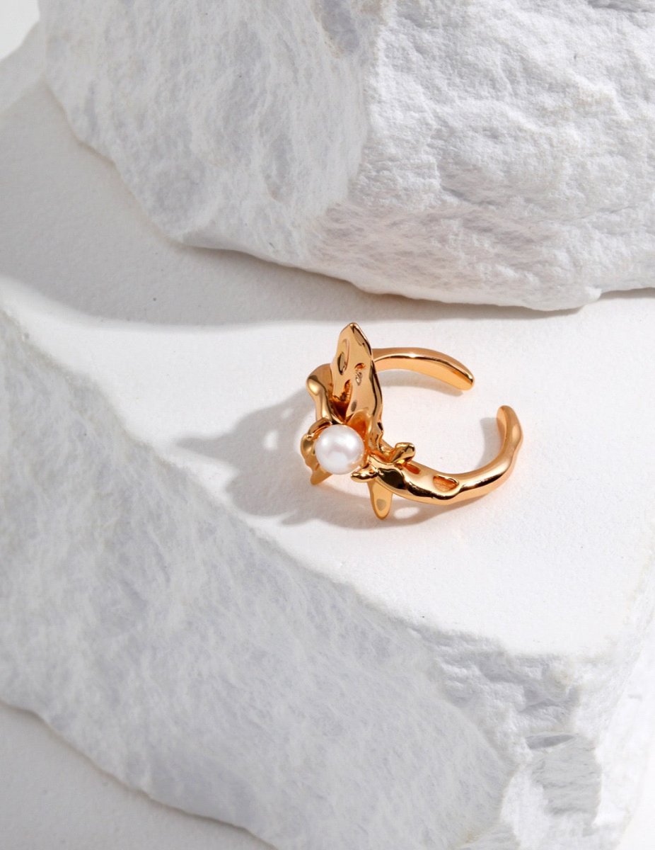 Irregular Winkle with Akoya Pearl Sterling Silver Ring | Mix Mix Style [Hot Seller]-Mix MIx Style