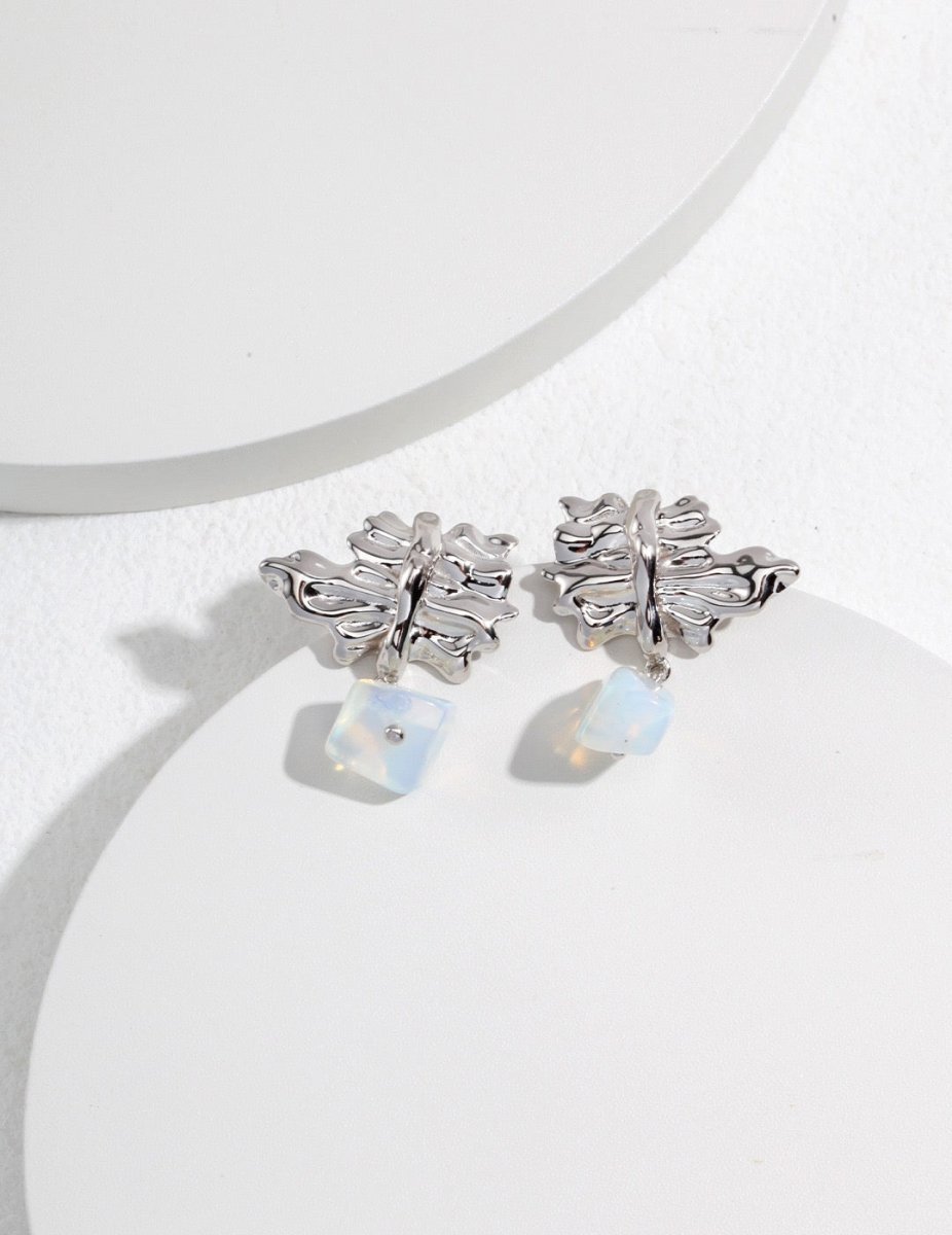 Irregular Winkle with Opal Gemstones Earrings | Mix Mix Style [Hot Seller]-Mix MIx Style