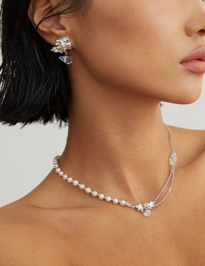 Irregular Winkle with Opal Gemstones Earrings | Mix Mix Style [Hot Seller]-Mix MIx Style