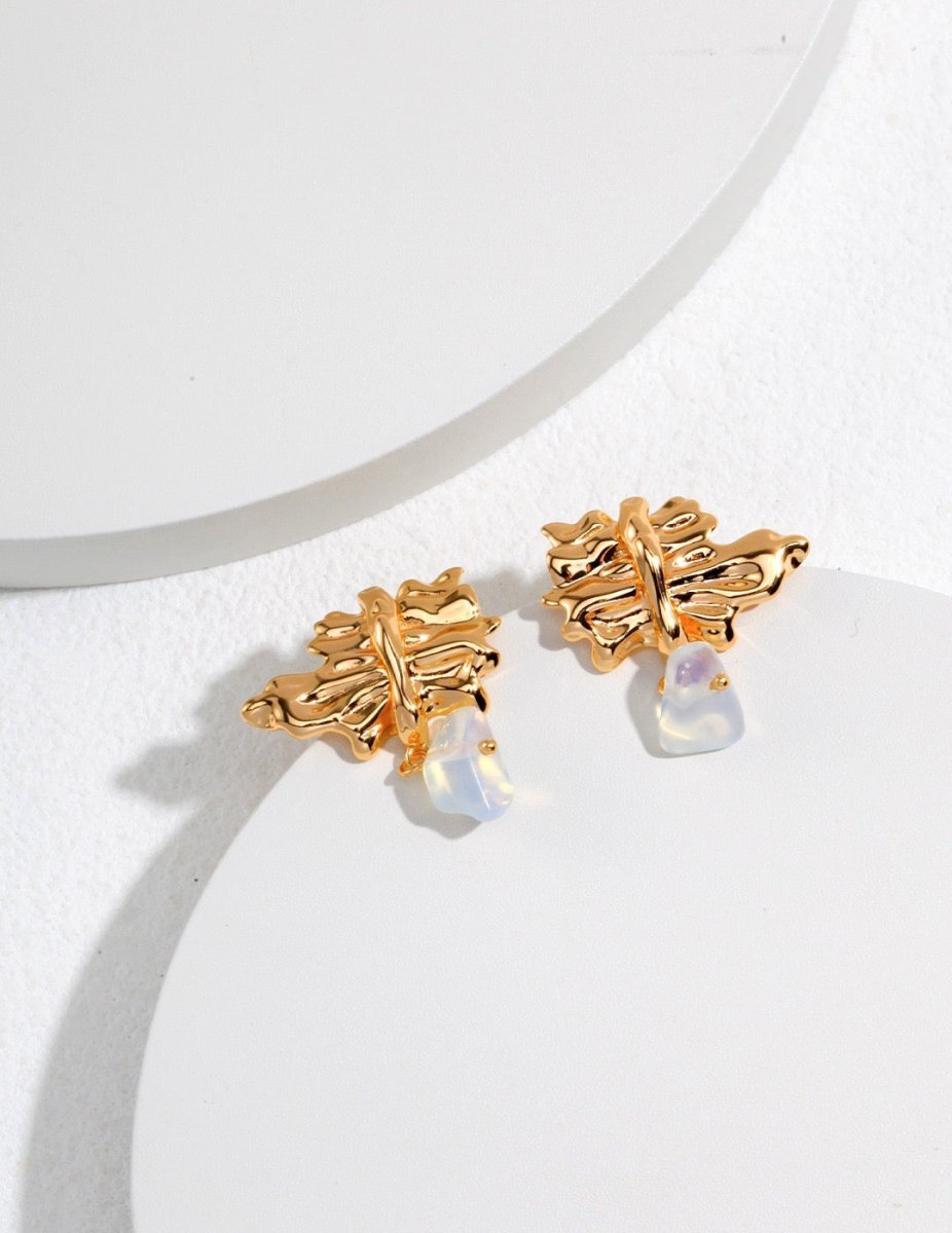 Irregular Winkle with Opal Gemstones Earrings | Mix Mix Style [Hot Seller]-Mix MIx Style