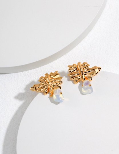 Irregular Winkle with Opal Gemstones Earrings | Mix Mix Style [Hot Seller]-Mix MIx Style