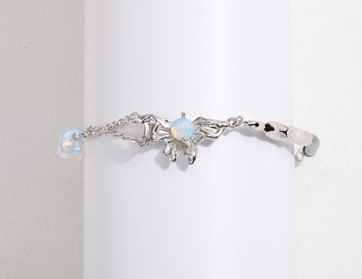 Sterling Silver Bow and Opal Bracelet | Mix Mix Style [Hot Seller]-Mix MIx Style