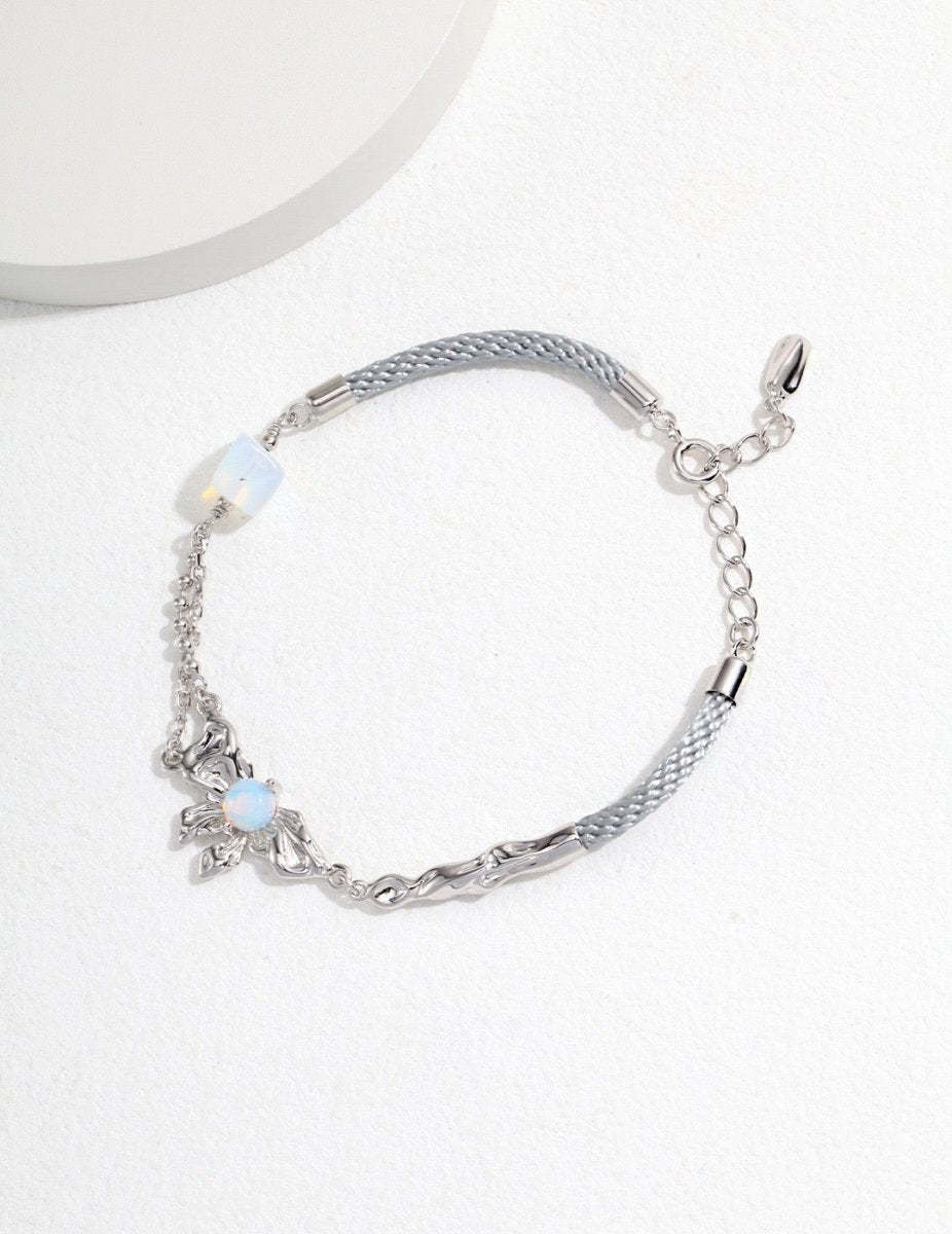 Sterling Silver Bow and Opal Bracelet | Mix Mix Style [Hot Seller]-Mix MIx Style