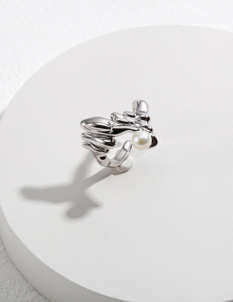 Delicate and Classic Sterling Silver with Akoya Pearl Open Ring | Mix Mix Style [Hot Seller]-Mix MIx Style