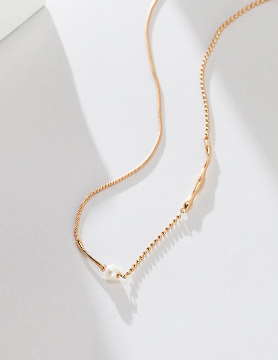Minimalist Sterling Silver and Akoya Pearl Necklace | Mix Mix Style [Hot Seller]-Mix MIx Style