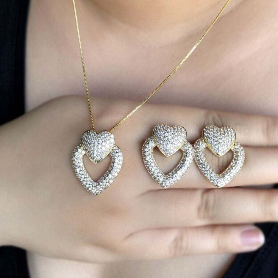 Lustrous Double Heart Jewelry Set-Mix MIx Style