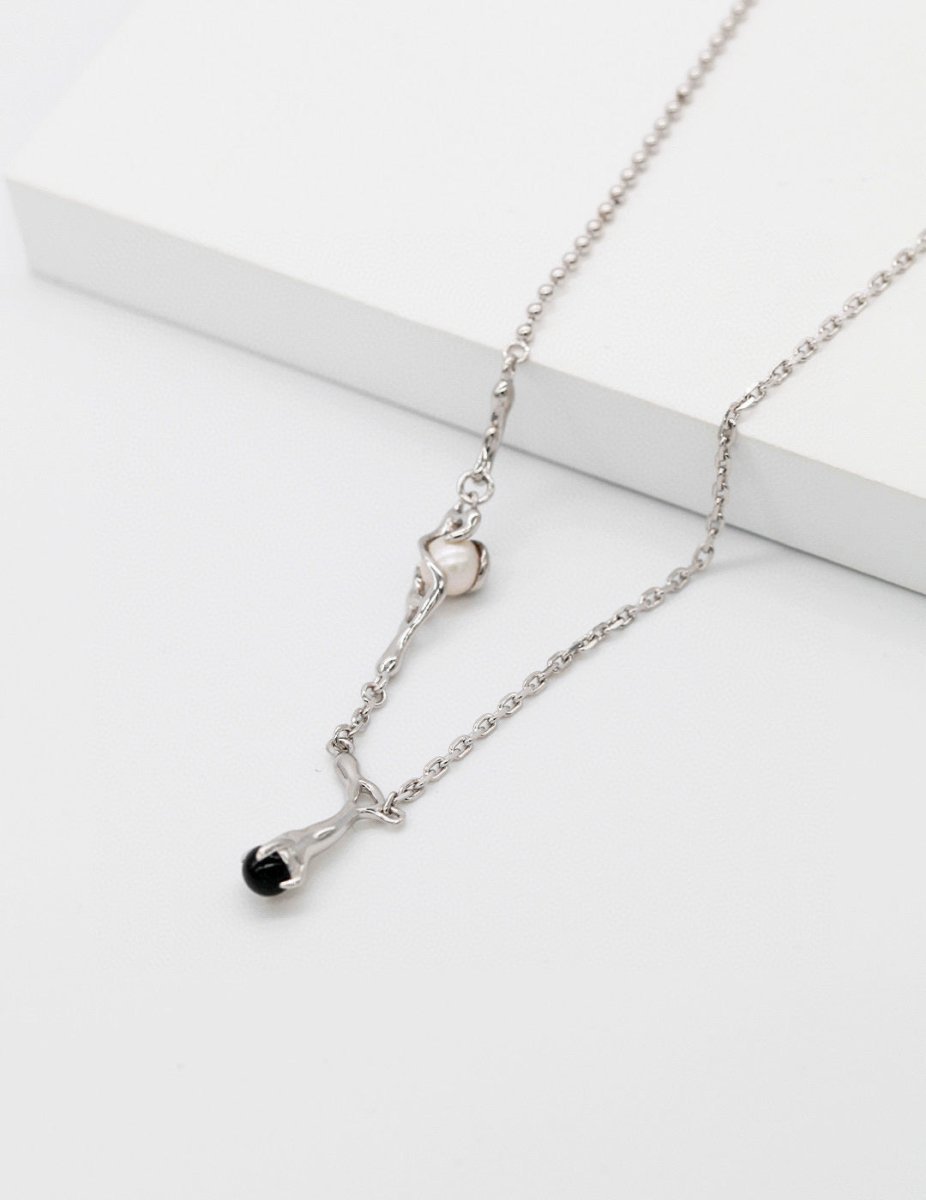 Tree Branch Sterling Silver and Black Agate Necklace | Mix Mix Style [Hot Seller]-Mix MIx Style