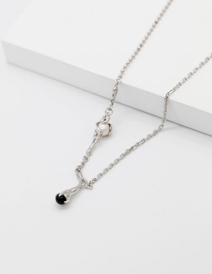 Tree Branch Sterling Silver and Black Agate Necklace | Mix Mix Style [Hot Seller]-Mix MIx Style