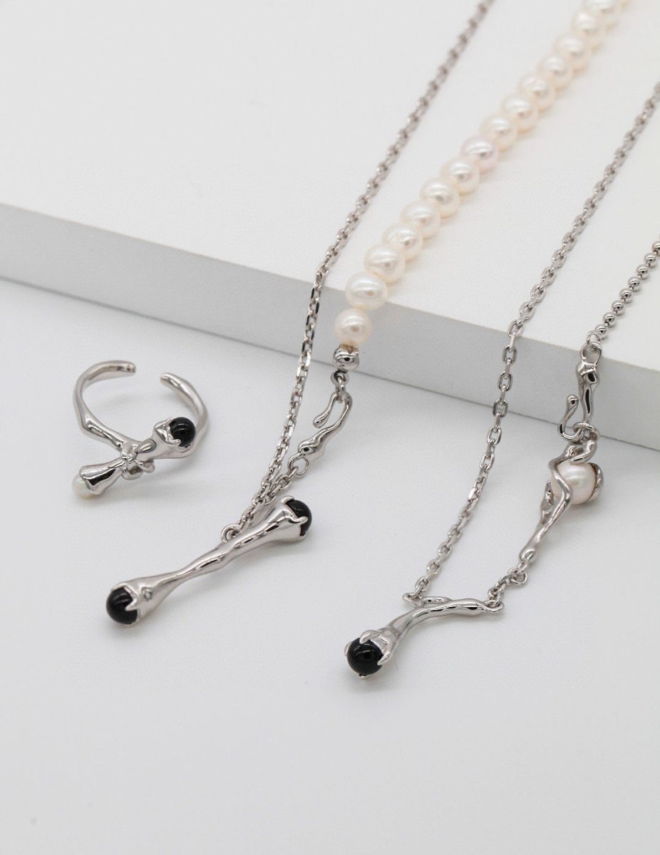Tree Branch Sterling Silver and Black Agate Necklace | Mix Mix Style [Hot Seller]-Mix MIx Style