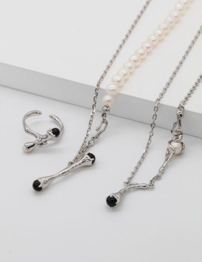 Tree Branch Sterling Silver and Black Agate Necklace | Mix Mix Style [Hot Seller]-Mix MIx Style