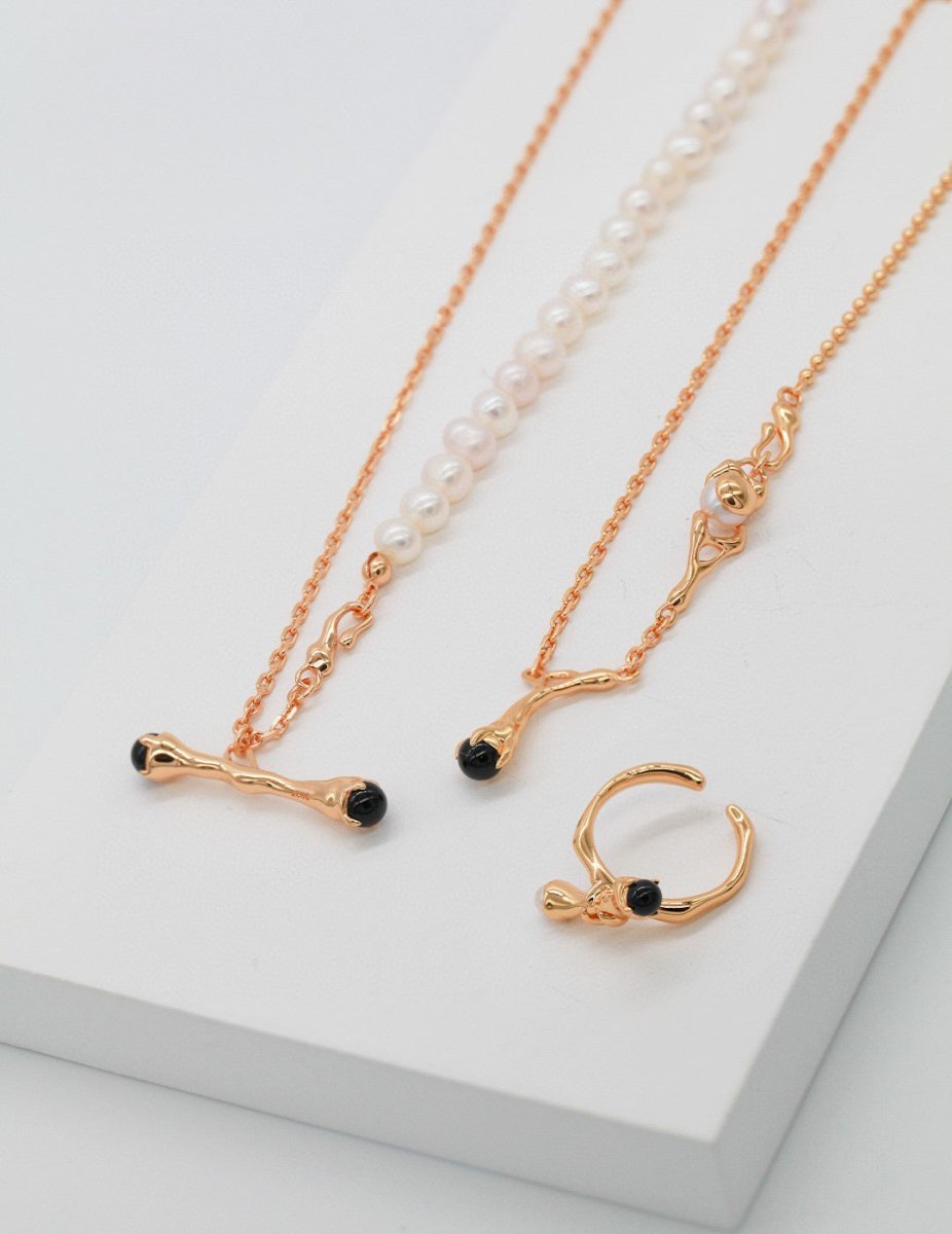 Tree Branch Sterling Silver and Black Agate Necklace | Mix Mix Style [Hot Seller]-Mix MIx Style