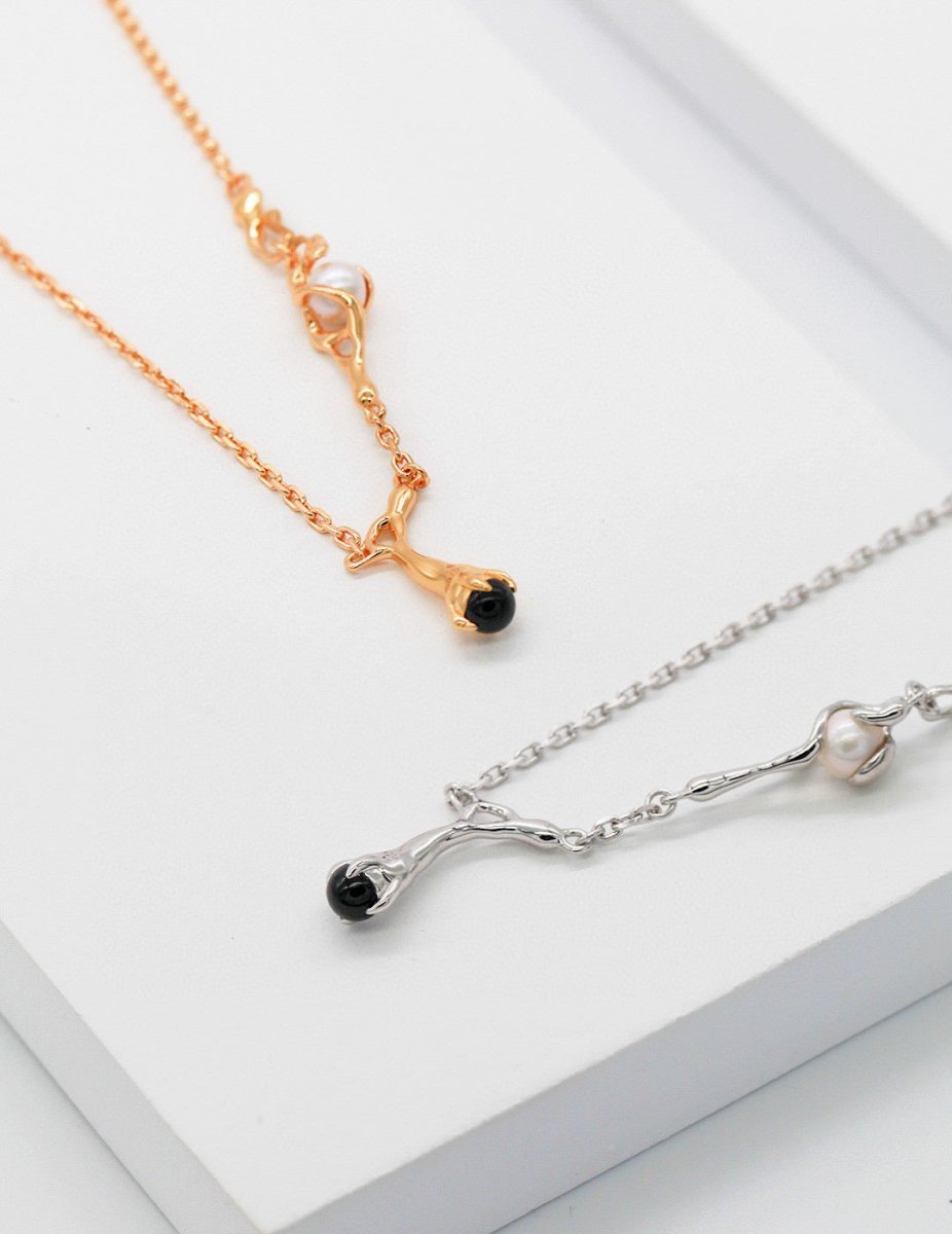 Tree Branch Sterling Silver and Black Agate Necklace | Mix Mix Style [Hot Seller]-Mix MIx Style