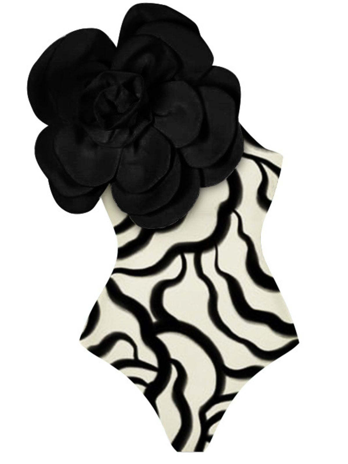 Black & White Zebra Flower Printed One Piece Bodysuit & swimsuit| Mix Mix Style [Hot Seller]-Mix MIx Style
