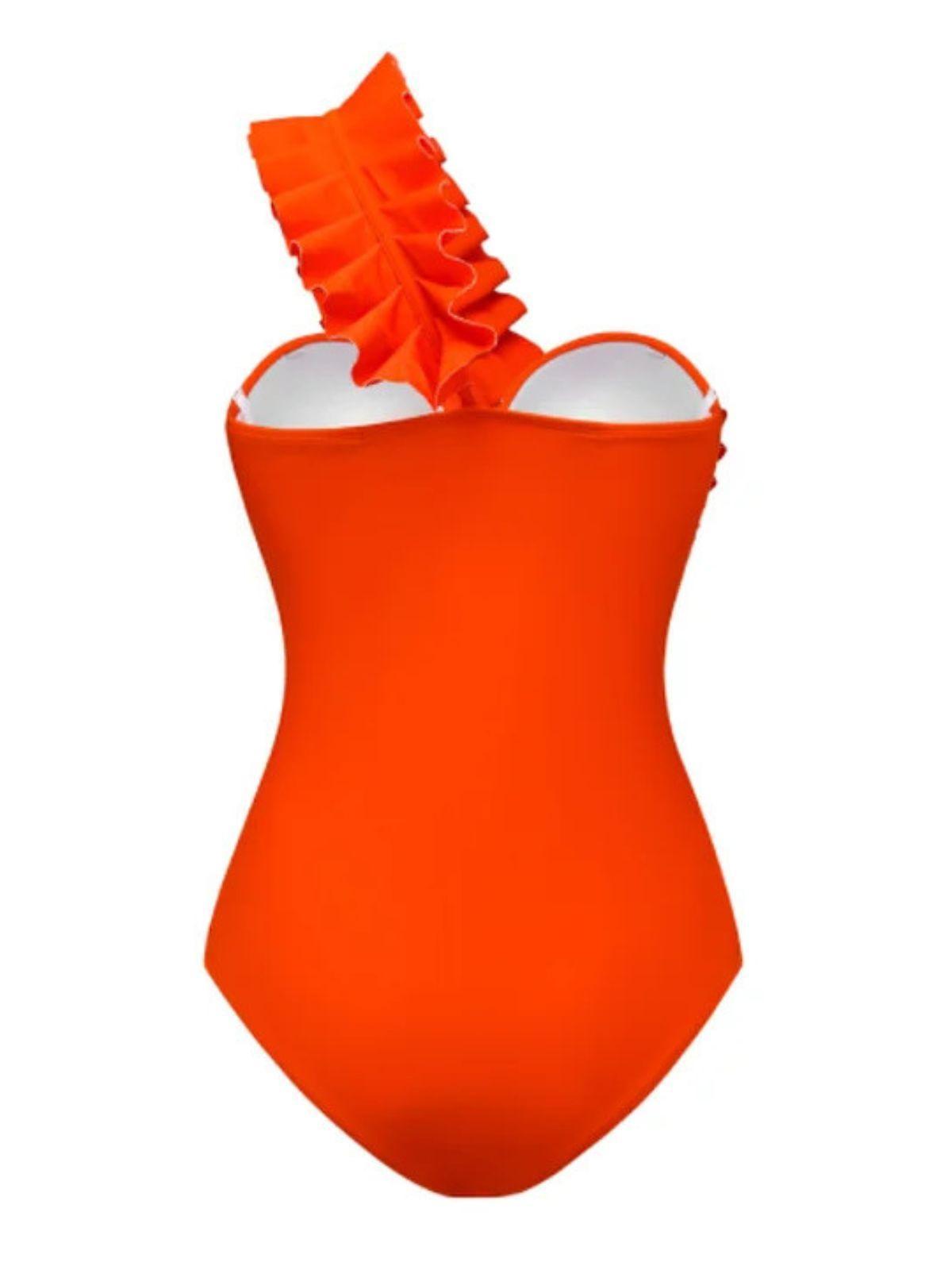 One Shoulder Ruffle One Piece Swimsuit In Red | Mix Mix Style [Hot Seller]-Mix MIx Style