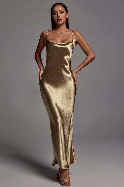 Elegant Metallic Gold Maxi Dress-Mix MIx Style