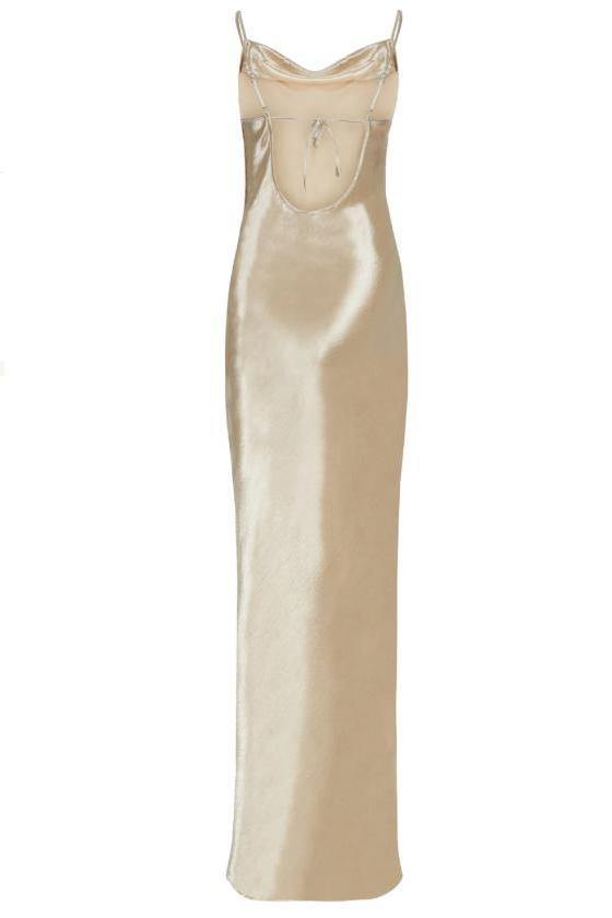 Elegant Metallic Gold Maxi Dress-Mix MIx Style