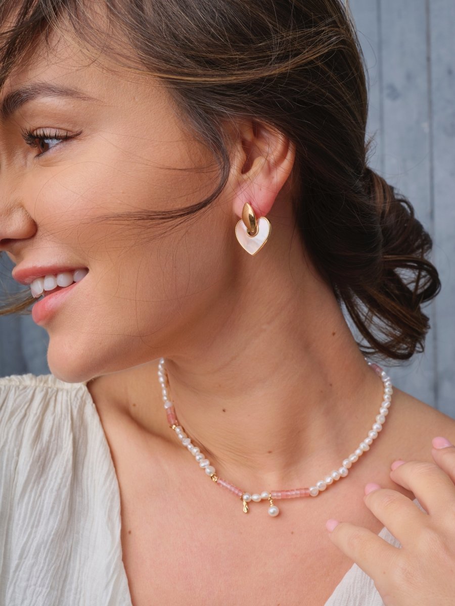 Pearl Shell Love Heart Sterling Silver Earrings | Mix Mix Style [Hot Seller]-Mix MIx Style