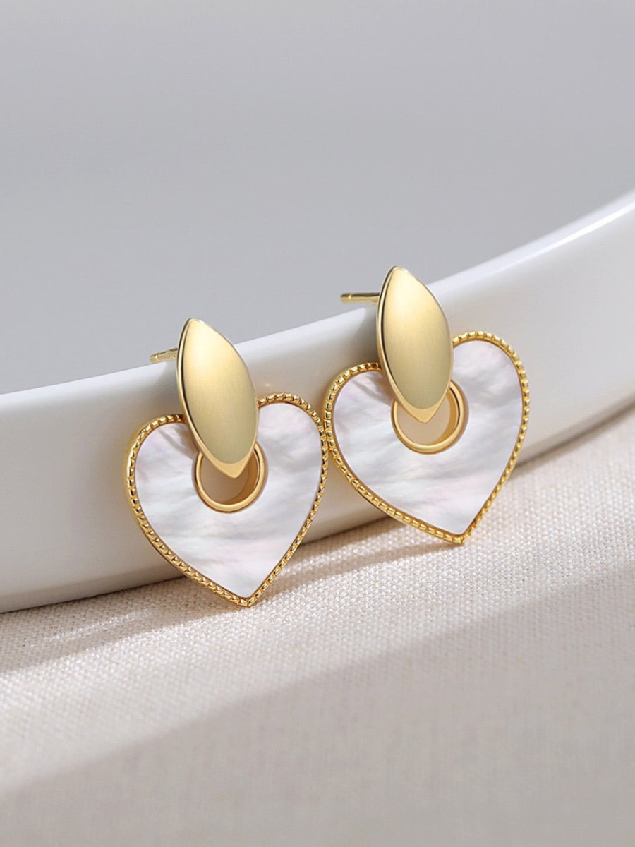 Pearl Shell Love Heart Sterling Silver Earrings | Mix Mix Style [Hot Seller]-Mix MIx Style