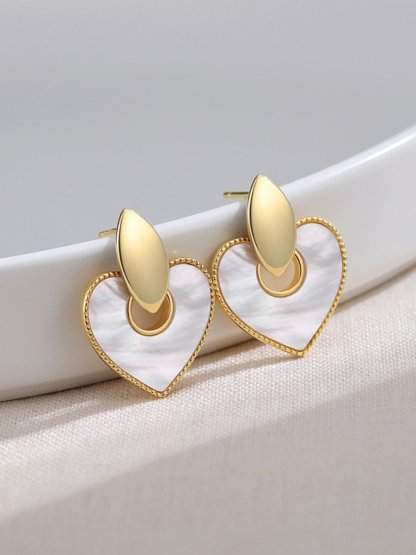 Pearl Shell Love Heart Sterling Silver Earrings | Mix Mix Style [Hot Seller]-Mix MIx Style