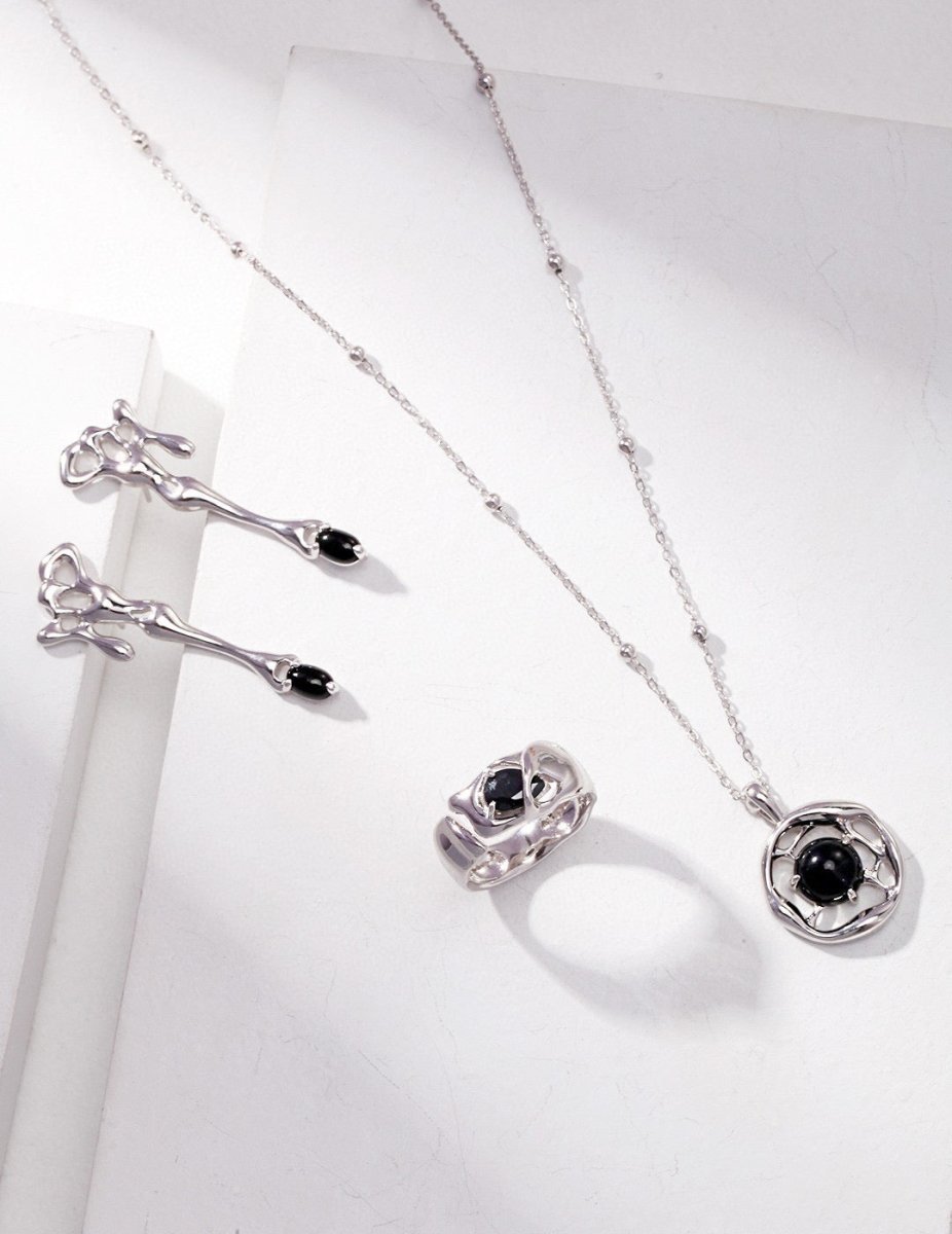 s925 Sterling Silver and Black Gemsonte Rings | Mix Mix Style [Hot Seller]-Mix MIx Style