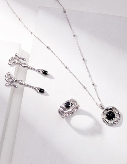 s925 Sterling Silver and Black Gemsonte Rings | Mix Mix Style [Hot Seller]-Mix MIx Style