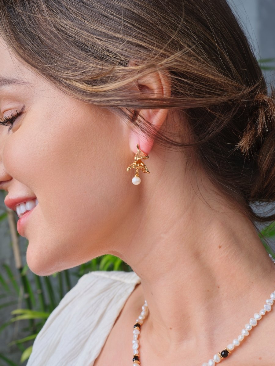 Geometric Sterling Silver and Akoya Pearl Earrings | Mix Mix Style [Hot Seller]-Mix MIx Style