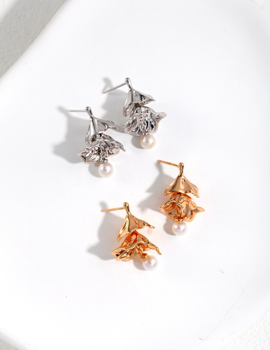 Geometric Sterling Silver and Akoya Pearl Earrings | Mix Mix Style [Hot Seller]-Mix MIx Style