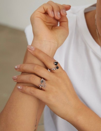 One of a Kind Black Gemsone Stone Sterling Silver Rings | Mix Mix Style [Hot Seller]-Mix MIx Style
