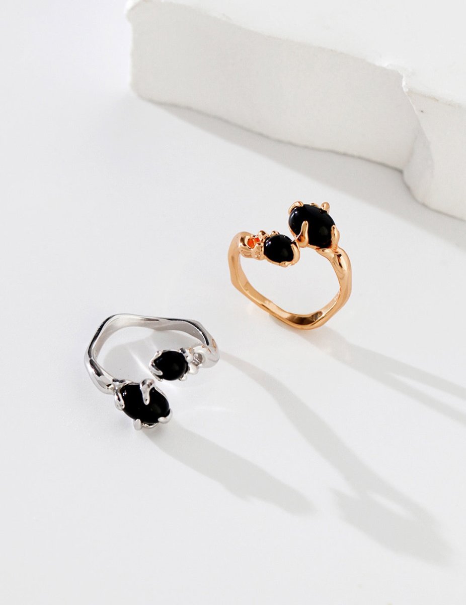 One of a Kind Black Gemsone Stone Sterling Silver Rings | Mix Mix Style [Hot Seller]-Mix MIx Style