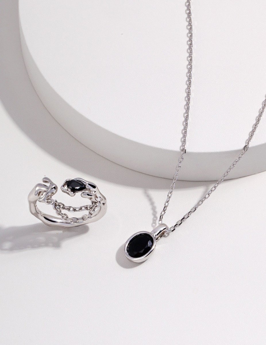 Simple Sterling Silver Chain with Black Moissanite Pendant Necklace | Mix Mix Style [Hot Seller]-Mix MIx Style