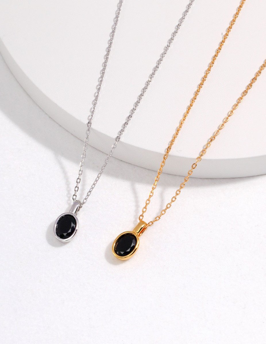 Simple Sterling Silver Chain with Black Moissanite Pendant Necklace | Mix Mix Style [Hot Seller]-Mix MIx Style